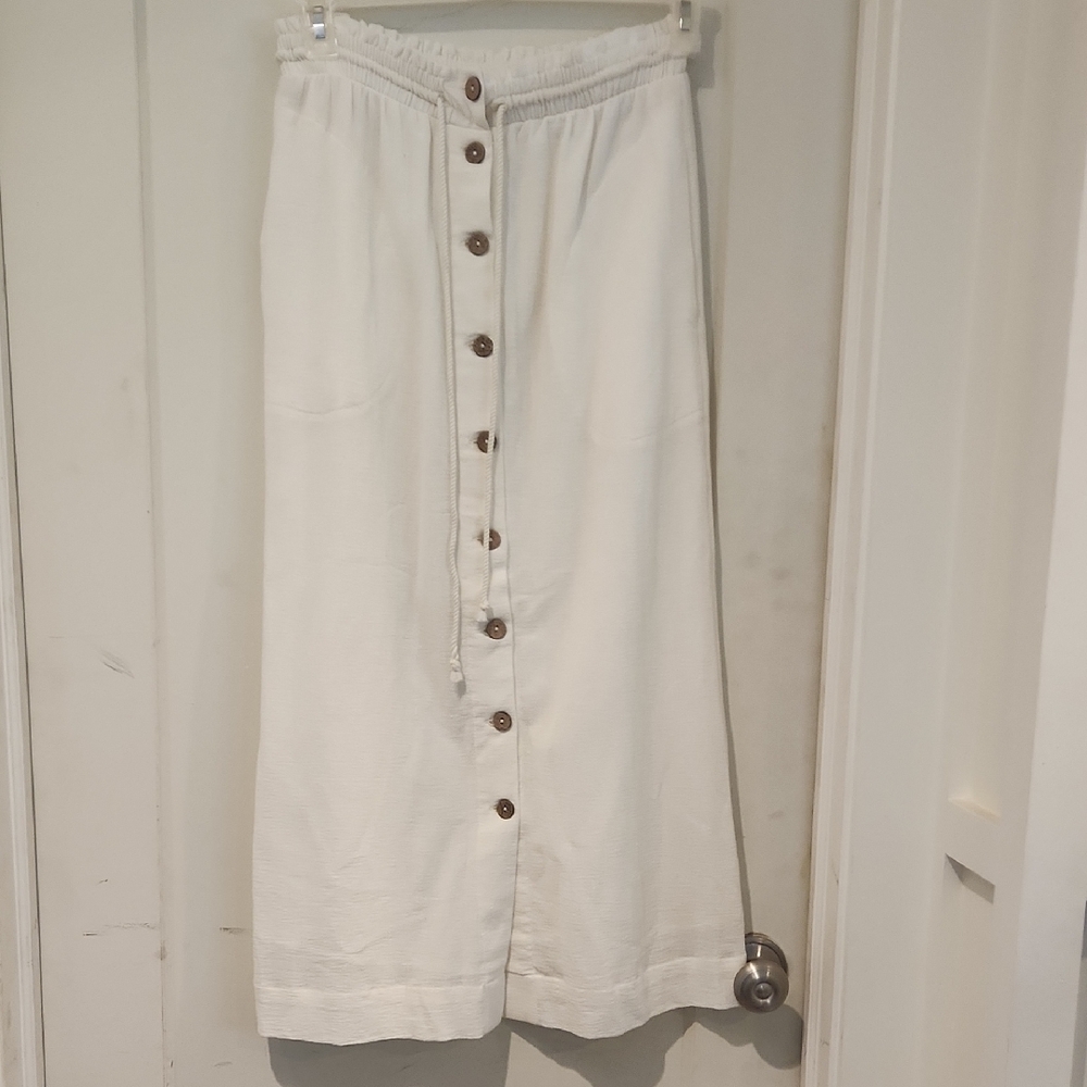 Free People Cream Button-Front Midi Skirt